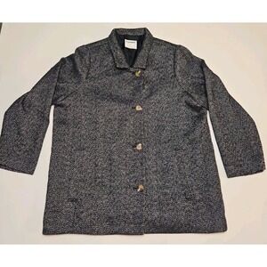 Old Navy Size XL Blue Herringbone Car Coat Jacket 3 Buttons Pockets Wool Blend